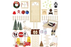 WILDPARTY 75Pcs Wichtel Zubehör mit Briefe Weihnachten Wichteltür Komplettset, Elfentür Beleuchtet Miniatur Wichtel Baustelle Kamin Staffelei Backset, Wichtelhaus Feentür Zum öffnen adventskalender DIY
