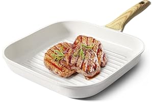 GiPP Poêle à griller 28 x 28 cm en fonte d'aluminium avec revêtement anti-adhésif en granit - 100 % sans PFOA - Convient pour tous les types de plaques de cuisson - Facile à nettoyer - Blanc