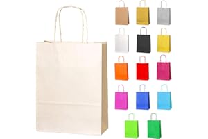 Thepaperbagstore 10 Crème Sacs-cadeaux en papier avec poignées - 18 x 22 x 8 cm - Sacs-cadeaux colorés pour fêtes d'enfants et d'adultes, anniversaires, mariages,baby showers, enterrements de vie de