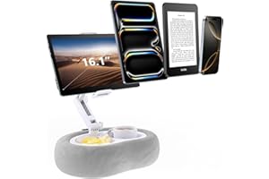 TRYONE Tablet Stand Ereader Pillow Holder with 2 Detachable Trays & Soft Plush Pillow, Adjustable Tablet Holder for Bed / Lap Compatible with Kindle Kobo iPad iPhone Android & Other 4.7-16.1" Devices (Gray)