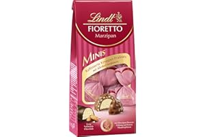 ‎LINDT Lindt Schokolade - FIORETTO Minis Marzipan | 115 g | Ca. 10 Pralinen, Marzipan-Dessert-Füllung und Mandelsplittern umhüllt von knusprigem Crisp, alkoholhaltig | Pralinengeschenk | Schokoladengeschenk