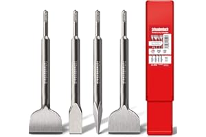 SCHWABENBACH® Jeu de Burins SDS Plus – Set 4 Pièces 25 mm + 50 mm + 50 mm (Incliné) + Pointe – EXTRÊMEMENT ROBUSTE – Compatible Bosch Hilti Perforateur – Burin Carrelage Premium (Pas SDS Max)