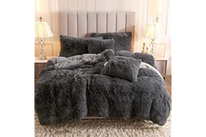 ‎MICHORINEE Michorinee Plüsch Bettwäsche 135x200 Winter Flauschig Warme Bettbezug Fleece Flausch Langhaar Kunstfell Plüschbettwäsche Set mit Reißverschluss - 135 x 200 cm + 80 x 80 cm Grau
