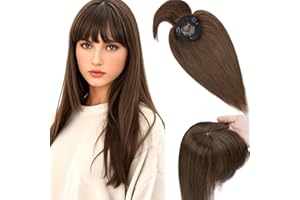 Elailite Hair Topper Donna Capelli Veri Clip 30cm #4 Marrone Cioccolato Toupet Toupee Frangia Capelli Naturali Indiani Protesi 10cm*10cm con Mono 35g