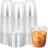 KAHEIGN 50 Pieces Clear Plastic Cups with Lids, 360 ml Reusable Plastic Coffee Cup Elegant Party Drinks Cups for Iced Coffee