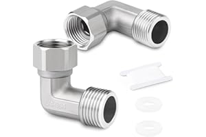 ERGAOBOY 2 piezas de acero inoxidable 304, codo de 90 grados, 2 extremos, conector flexible y móvil, 3/4" hembra y macho para rociador, válvula angular, brazo de ducha