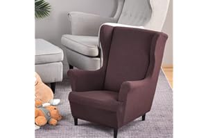 Highdi Kinder Sesselhusse Ohrensessel aus Jacquard, Kindersessel Bezüge Hoher Rücken, Elastischer Elasthan Sesselhusse für Relaxsessel, Fernsehsessel, Lesesessel (Braun)