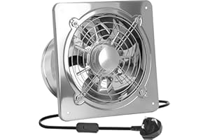 FinityPro 10 Inch/250mm Powerful Exhaust Fan with Switch, 742 CFM, Stainless Steel Kitchen Fume Extractor Fan with Damper, Wall Mount Ventilation Fan for Garage, Attic & Basement, Silver