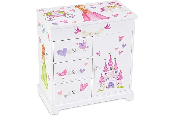 Jewelkeeper - boîte à bijoux princesse musicale, boite a bijoux musicale princesse fille avec 3 tiroirs de rangement, licorne et château au royaume des fées - mélodie danse de la fée dragée