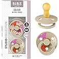 BIBS Colour Studio Soother 2-Pack, BPA Free Dummy Pacifier, Round Nipple. Natural Rubber Latex, Made in Denmark, Size 2 (6-18 Months), Morning Bloom Vanilla