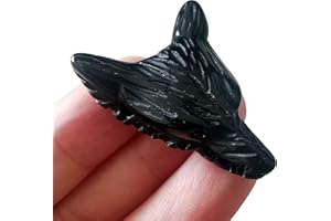 Manekieko Natural Black Obsidian 35mm Wolf Head Pocket Crystals and Healing Stone Figurine,Haped DIY-Jewelry Pendant