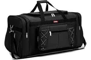 BAGZY Sac de Sport Homme 70L Grand Sac de Voyage Pliable Cabas de Fitness Sac Weekend Homme Sac a Main Bagage à Main Sac de Rangement pour Extérieur/Camping/Trekking/Fitness (Tout Noir)