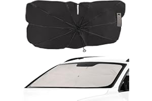 OVOISSTIY Parasol Coche Delantero, Parasol Paraguas Coche Delantero con Anti UV Rayos y Aislamiento Térmico, Sombrilla Plegable para Mayoría de Coches SUV Camiones(145 x 80 cm)