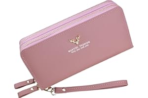 Yixuan LLC Ladies Purse Wallet with Double Zipper Coin Purse PU Leather Phone Wallet for Women Large Capacity Long Clutch Wallet with Multiple Card Slots Wristlet Wallet