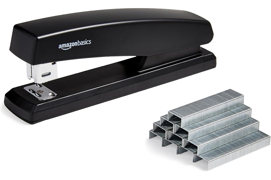 Amazon Basics Grapadora con 1000 Grapas, Capacidad para 25 Hojas, Base de Goma Antideslizante, para Uso Doméstico, Oficina, N