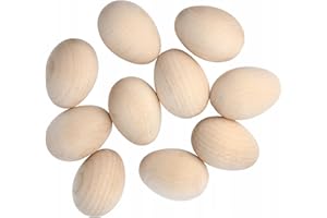 WOODEN WORLD 10 x Wooden Eggs Solid decoupage Plain Clean Craft Decorate Beech Wood 60x40mm - The Size of Chicken Egg - Great for Easter