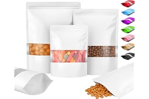 Plaphy 100-pack Återförslutbara Stående Aluminiumfolie Zippåsar med Fönster, Matta Färgade Stand up Ziplock Mylarpåsar, Luftt