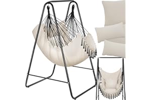 tectake® Fauteuil Suspendu Hamac Intérieur & extérieur avec Structure, Fauteuil Relax, Fauteuil de Lecture 1 Place Balancelle, Fauteuil Salon, Coussin Chaise Inclus Decoration Salon cocooning