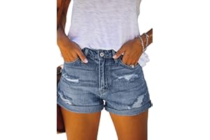 Alaster Queen Short en Denim pour Femmes Taille Moyenne Pantalon Chaud à Taille roulée Short en Denim à Trous pour l'été