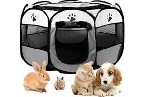 MeYuxg Welpenauslauf 114x114x58cm, Haustier Hundezaun, Tragbarer Laufstall für Innen- und Außenbereich, Hundegehege Katzengehege, Geeignet für Hunde, Katzen und Kleintiere, Grau