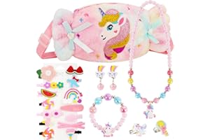 VGMANNTA Unicornios para Niñas Unicornio Bolso Niña Collares Niña Pulseras Niña Anillos Niña Clips para Las Orejas Pinzas Cabello Joyas Niña Regalo Niña 4-8 Años Multicolor - 6c