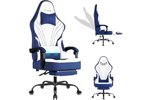 SITMOD Gaming Chair with Footrest, Ergonomic Video Game Office Chair with Headrest and Lumbar Support, Height Adjustable Breathable Fabric Desk Chair for Office and Home-Blue