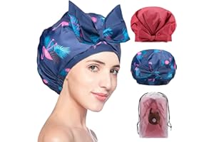 Eagool 2 Piezas Gorro Saten Pelo Rizado Ajustable Gorro Pelo Rizado Dormir Gorros de Satén para Pelo Rizado con Banda Ancha Elástica para Mujeres y Niñas