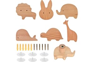 Cleminsta Tiradores de madera para cajones de animales, 6 unidades, para habitación infantil, 2 en 1, autoadhesivos, con tornillos, pomos de madera para cajones, armarios, cómodas, pomos de puerta,
