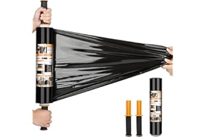 Origuuds Film Etirable Demenagement, 20 µm Film Plastique Emballage Film Palette avec Poignée de Roulement en Plastique, pour Emballage et Déménagement (Noir/38cm x 300m, 1 Rollen)