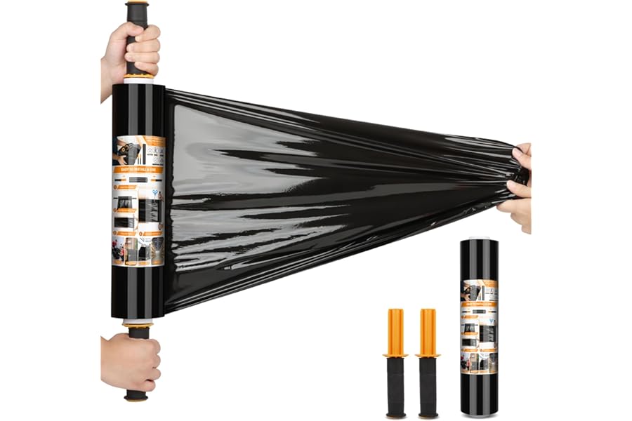Origuuds Stretch Film, 80 Gauge Stretch Wrap with Handles, Industrial Strength Plastic Wrap for Moving, Pallet Wrap, Packing, Furniture Wrapping, Luggage (1, 38cm x 300m(15in x 1000FT))