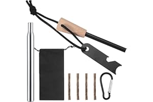 XUIIOSOOKP Pierre à Feu Kit, Allume-feu en Acier Silex, Silex de Survie, Briquet à Silex avec Manche en Bois, pour Camping, Extérieur, Survie