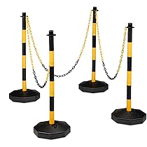 Paletti Di Delimitazione Relaxdays - Set 4 Pezzi Con Catena, Giallo/Nero, Per Parcheggi O Eventi, 85cm Altezza - Foto 2