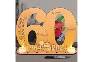 inyeskon 2024 Holz Schild Gästebuch, Geburtstag Frauen & Männer, 2×Flammenlose LED Kerzen, batteriebetrieben, Gästebuch Geburtstag als Personalisierbares Geschenk (60)