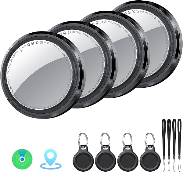 Smart Air Tracker Tag 4 Pack, Buscador de Objetos Bluetooth Funciona con Buscar Apple (sólo iOS), Localizador Bluetooth, Rastreador para Llaves, Cartera, Equipaje, Mochila, Batería Reemplazable, Negro - 1