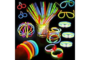 WAORZMK 100 Glow Sticks Party Pack with 114 Accessories - Ultra Bright Fluorescent Necklace, Bracelet, Glasses & Extras - Bulk Halloween Neon Favors for Kids Adults Events
