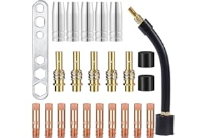 HNJKJEU 24PZ Accessori per Saldatrice a Gas di Protezione per Saldatura AK-15/MB-15, 5 Ugelli per Gas, 10 Ugelli per Poveri M6 0,8 mm 5 Manici per Ugello 2 Isolatori 1 Chiave Inglese 1 Collo del Bruciatore