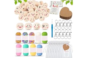 LEONSHCO Lot de 40 boules en bois naturel avec visage - 20 mm - Pour bricolage, crochet, accessoires de lucides - 4 variantes de styles avec cordon d'écharpe, porte-clés, sac en organza, pendentif d'amour, etc