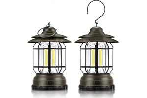 Fulighture Camping Lantern [2-Pack] Portable Camping Light Battery Powered, Retro Camping Lamp Waterproof Hanging LED Tent Light for Outdoor Hiking Garden Fishing Emergency (Dark Green)