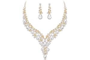 Clearine Wedding Bridal Jewellery Set Teardrop Rhinestone Cluster Statement Necklace Costume Dangle Earrings for Women