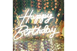 DAKABUKA Panneau lumineux LED néon « Happy Birthday » - Décoration d'anniversaire - USB - Blanc - 42 x 31 cm