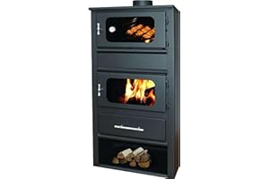 MEGASHOPITALIA Stufa a Legna Idro Termostufa con Forno in Acciaio 10,9 kW Firenze Idro con Termometro con Vetro Ceramico Ampia vista fuoco Caldaia Termosifoni