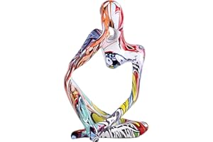 QIANLING Grande statua minimalista astratta graffiti sinistra pensatore statua, colorato arte meditazione The Thinker figurine ornamenti, libreria tavolino arredamento ufficio soggiorno decorazione