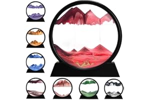 USMEI Fließender Sandrahmen, Bewegliche Sandkunst Bild rund Glas 3D Tiefsee Sandbild in Bewegung Display fließender Sand Rahmen für Desktop Home Office Dekor (Rot, 7 Zoll)