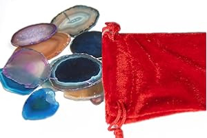 ESOTERIK-VERSAND Edelsteine, acht farbige Achatscheiben in einem schönen Samtbeutel