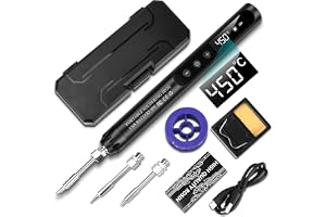 Voktta USB Lödkolv-set med LCD, batteridriven lödkolv, keramisk värmekärna, justerbar temperatur 200-450℃, 3 lödspetsar, mini lödstation Lämplig för liten reparation som kretskort & smycken