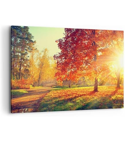 Wandbild „Herbst Am See“ 120x80 Cm – Mehrteiliger Leinwanddruck, Landschaftsbild Mit Steg, Für Wohnzimmer & Mehr