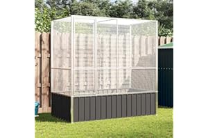 Emmtore Aviary with Extension, Bird Aviary with Steel Grids, Double Door, Pet Cage for Birds, Small Animals, Bird Cage, Bird House, Silver Steel, 210.5 x 107 x 212 cm