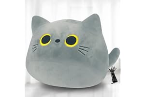 Kyduu Peluche Cuscino Arredo, Kawaii Gatto Sdraiato Peluche Giocattoli Bambola Giocattolo, Gatto Cartone Animato Cuscino Decorativo, Peluche Ripiene Nero(600g)