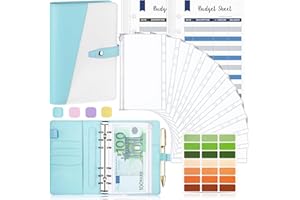 Raccoglitore Notebook A6,TAOPE Portadocumenti in Pelle PU con 12 Trasparente Sacchetti Cerniera Compilabile,Raccoglitore ad Anelli per Budget di Contanti Organizzatore di Buste Risparmio di Denaro-Blu