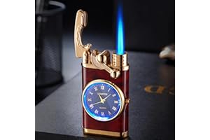 COTTNY Electric Lighter Watch - Creative Dial Rocker Arm Inflatable Lighter, 2 In 1 With Watch, Windproof & Portable Mini Jet Flame for Grills BBQ Fireplaces Camping (Mahogany Grain)